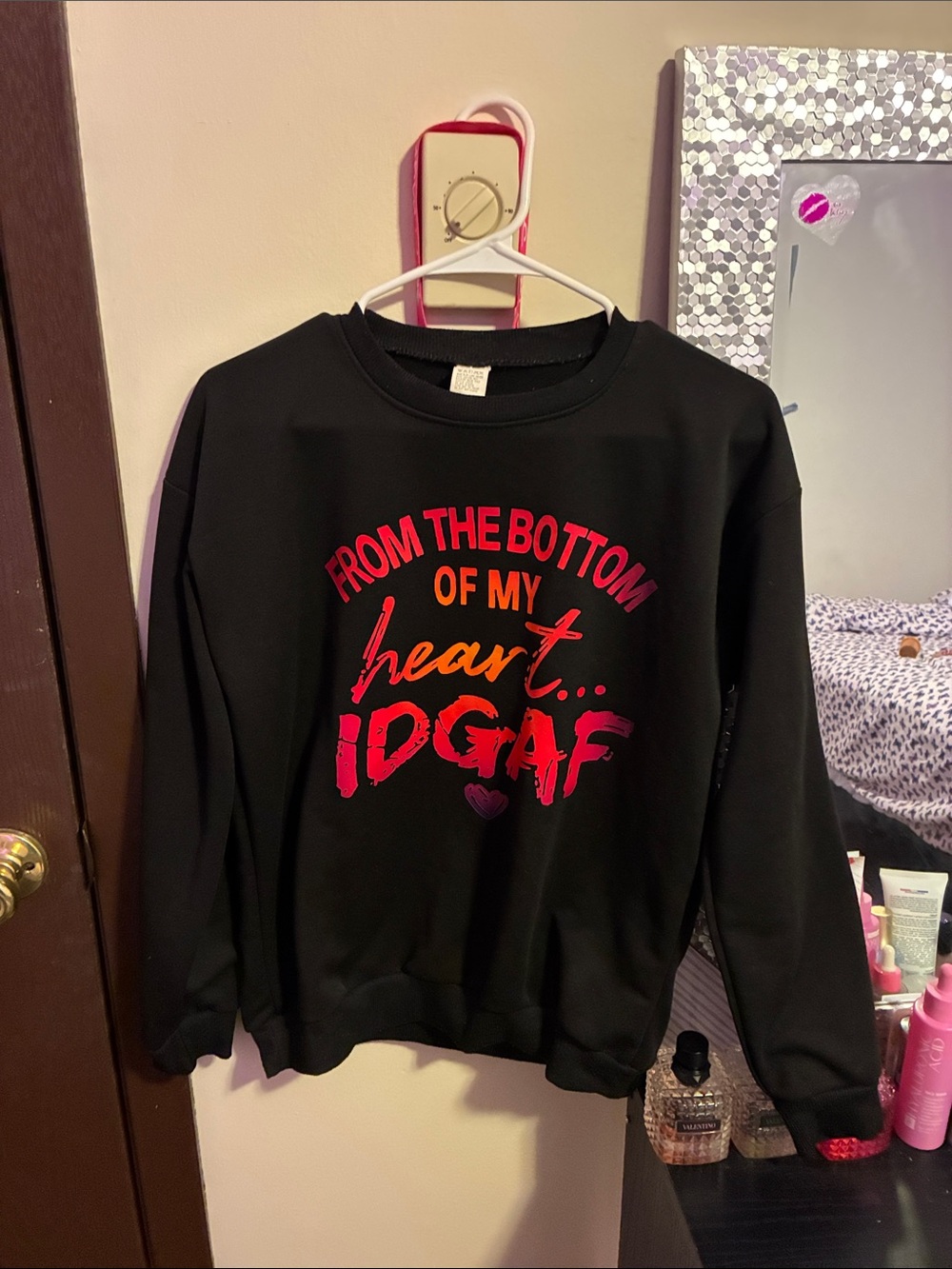Black Graphic Sweatshirt with Red & Orange Text